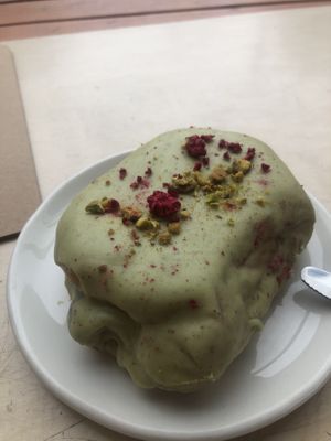 Pistachio raspberry jelly yeast donut for February   at Cartems Donuts - Main St in Vancouver
