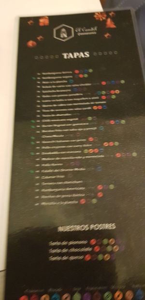 Menu front- left green symbol=vegan at El Candil in Almeria