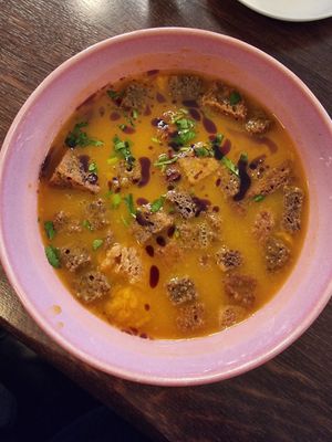 Pumpkin soup (vegan) at Zum Wohl in Vienna