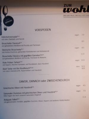 Starters at Zum Wohl in Vienna