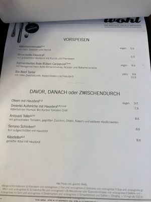 Menu1 at Zum Wohl in Vienna