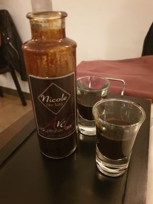 Licorice liquor from the owner at Avec 55 in Tivoli