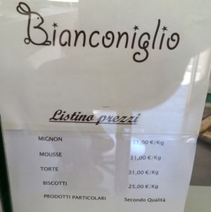 Prices per Kg at Pasticceria Bianconiglio in Aviano