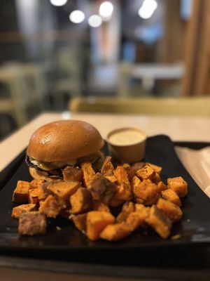 Galaxie Burger with sweet potato and garlic aoli, come on you know you want this.   at Copper Branch - 600 Maisonneuve W/O in Montreal