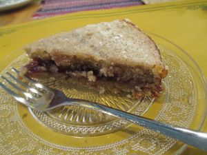 Buckwheat cake with raspberry jam. Very light and delicious. at La Margherita in Bologna