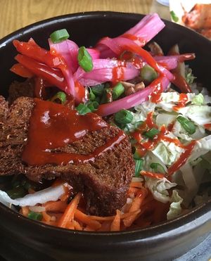 Bibimbap with Seitan at Krunkwich Ramen House in Des Moines