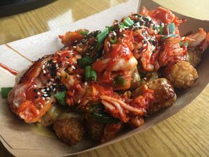 Kimchi Tots with Miso Whiz at Krunkwich Ramen House in Des Moines