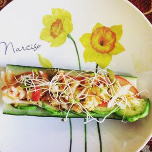 Special, avocado, tomato and cultured vegetable stuffed cucumber  at Real Food in Viera