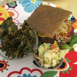 meat burger with gluten free bun at Real Food in Viera