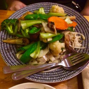 stir fried noodle with veggies.  at Golden Lotus Vegan in Newtown