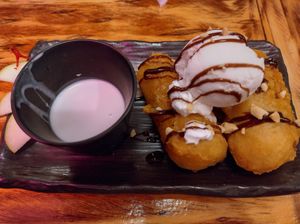 Taro Sticky Rice and Mango (with mango substituted with lychees) at Golden Lotus Vegan in Newtown