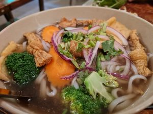 Vegan Pho with tofu and veggies at Golden Lotus Vegan in Newtown