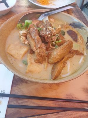 Mixed protein Laksa at Golden Lotus Vegan in Newtown