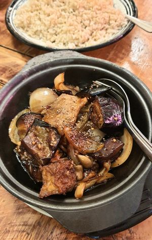 eggplant with tofu at Golden Lotus Vegan in Newtown