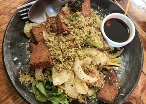 mock fish with lemon grass at Golden Lotus Vegan in Newtown