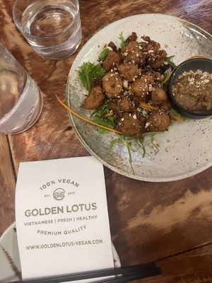 Satay 'chicken’  at Golden Lotus Vegan in Newtown