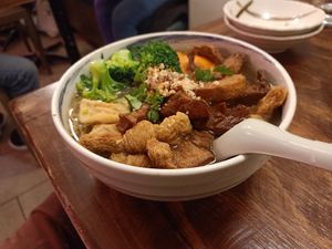 Yellow Noodle vegan chicken soup at Golden Lotus Vegan in Newtown