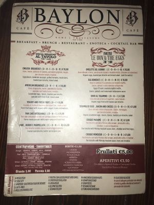 picture of brunch menu. clearly not vegan or even close.  at Baylon Cafe  in Rome