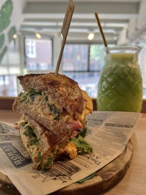 Toastie and green smoothiee  at Coco's Corner Shop in Amsterdam