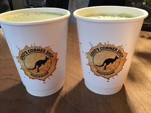 Vegan matcha latte with oat milk. at Coco's Corner Shop in Amsterdam