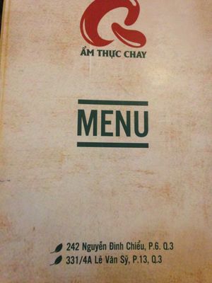 Menu at Quang Thao Vegetarian in Ho Chi Minh City