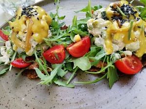 Tostada, delicious crunchy bases with the freshes vegetables and herbs! at Art of Raw at The Garden Lounge in Zadar