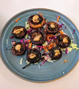 Button mushrooms at Art of Raw at The Garden Lounge in Zadar