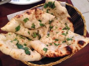 Garlic Naan (Ask for the vegan option!) at Taj Tandoor in Binghamton