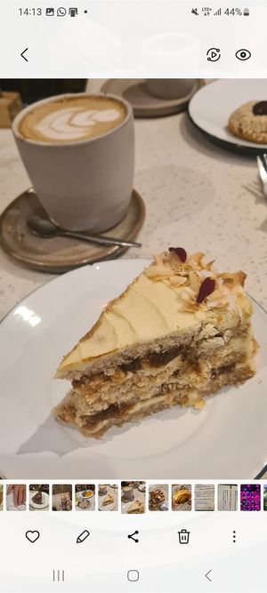 white tart and hot chocolate at Veganius in Buenos Aires