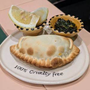 Soy empanada with chimichurri at Veganius in Buenos Aires