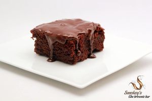 Chocolate brownies topped with chocolate glaze at Smokey's The Brownie Bar in Colombo