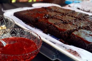 Soft, gooey chocolatey vegan brownies! With homemade strawberry syrup! at Smokey's The Brownie Bar in Colombo