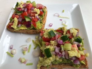 Avocado Toast amazing! Such great flavor combinations!  + spicy upon request! at Smokey's The Brownie Bar in Colombo