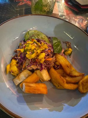 Caribbean vegan plate  at Green Room Cafe in Jaco