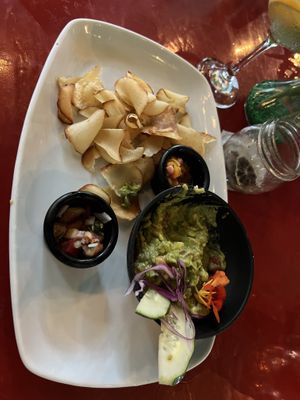 Guac with Casava (we think) chips  at Green Room Cafe in Jaco