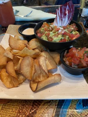 Cassava chips and guacamole   at Green Room Cafe in Jaco
