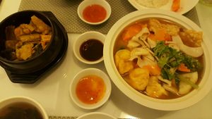 Banana stew and sweet-sour noodles at Hieu Sinh Vegetarian Restaurant in Hanoi