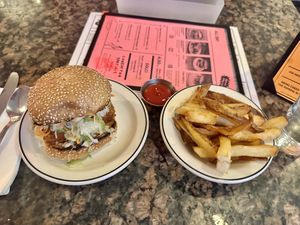 Tofu chicken sandwich and fries  at Superiority Burger in New York City