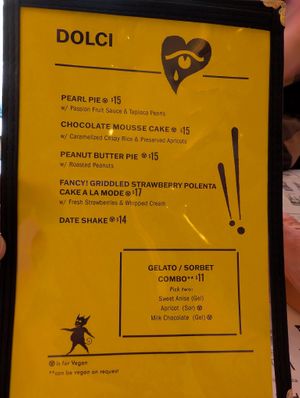 Dessert Menu at Superiority Burger in New York City