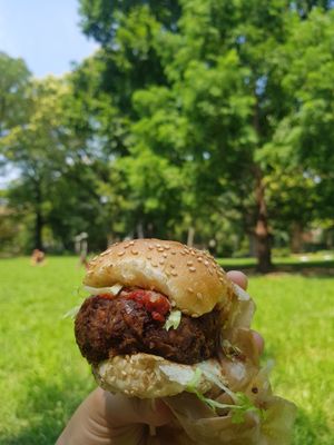 At Thompkins Square Park at Superiority Burger in New York City