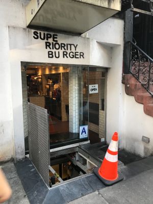 From outside at Superiority Burger in New York City