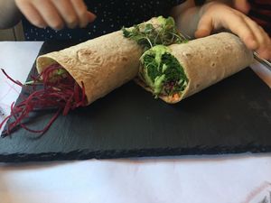 Hummus Wrap at 21 Oak in Manchester