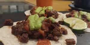 Crisppy carnitas (seitan) tacos were sinful and should be on the regular menu! at 21 Oak in Manchester