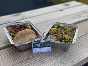 Mac Attack Burger and Curry Seitan at 21 Oak in Manchester