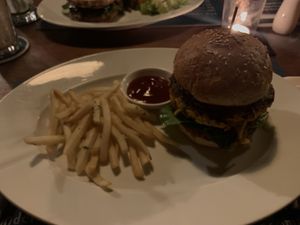 Pumpkin burger veganised  at Haven in Siem Reap