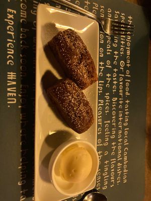 Carrot cake with passion fruit sorbet  at Haven in Siem Reap