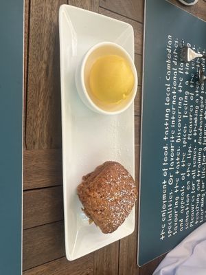 Spiced Carrot Cake  with Mango-Passionfruit Sorbet  at Haven in Siem Reap