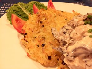 The vegan version of the Züri Geschnetzletes, made with tofu mushrooms and coconut cream. at Haven in Siem Reap