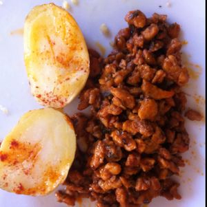 patatines and vegan picadillo  (this is the half dish) at Beware of the Cat in Cimadevilla