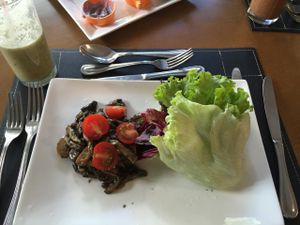 Green leaves and mushrooms with soy sauce. at Hotel Serra da Estrela - Restaurante Alquimia in Campos Do Jordao